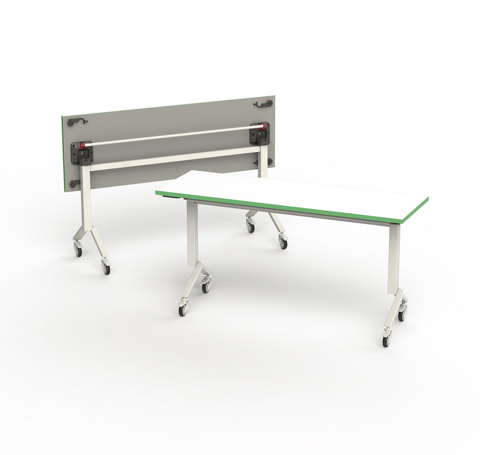Foldable Meeting Room Table on Wheels Back Side Green