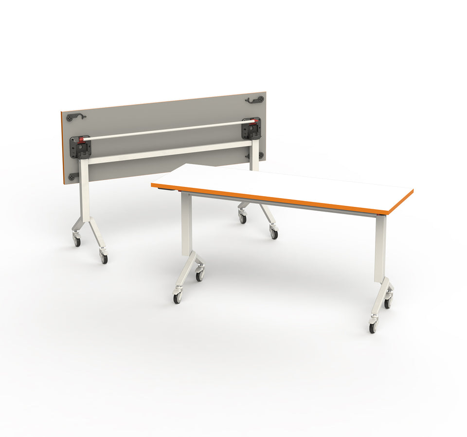 Foldable Meeting Room Table on Wheels Back Orange