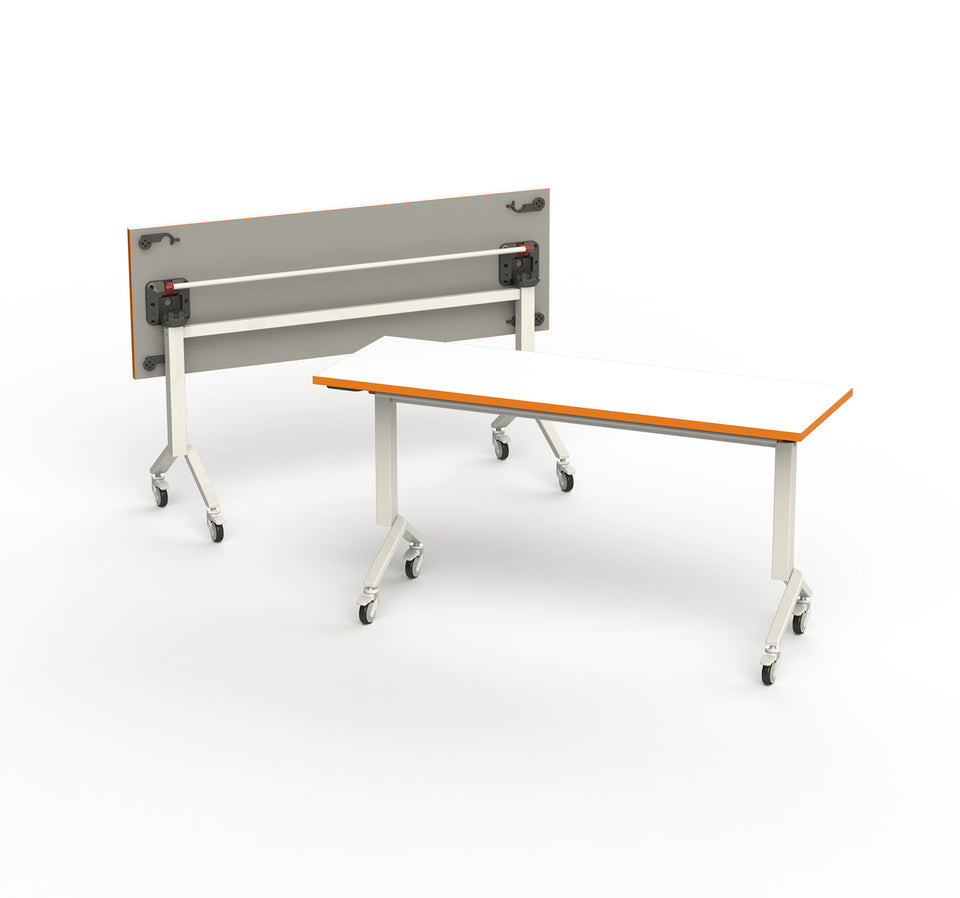 Foldable Meeting Room Table on Wheels Back Orange
