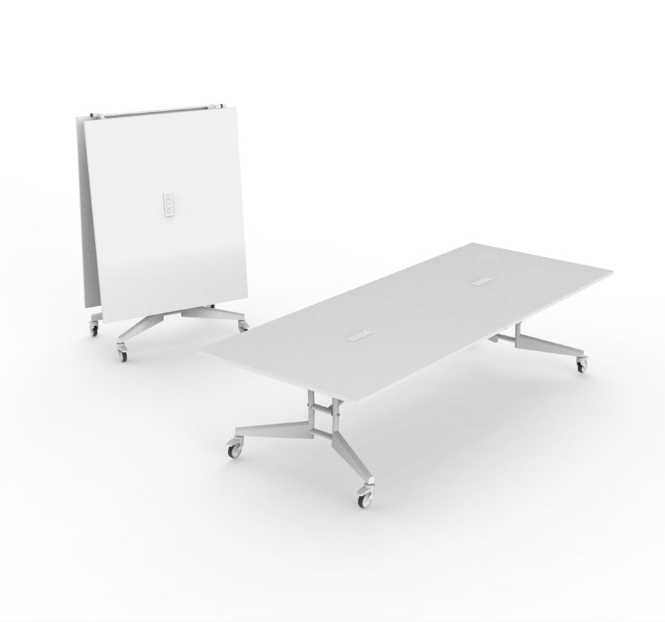 Folding Conference Table on wheels White