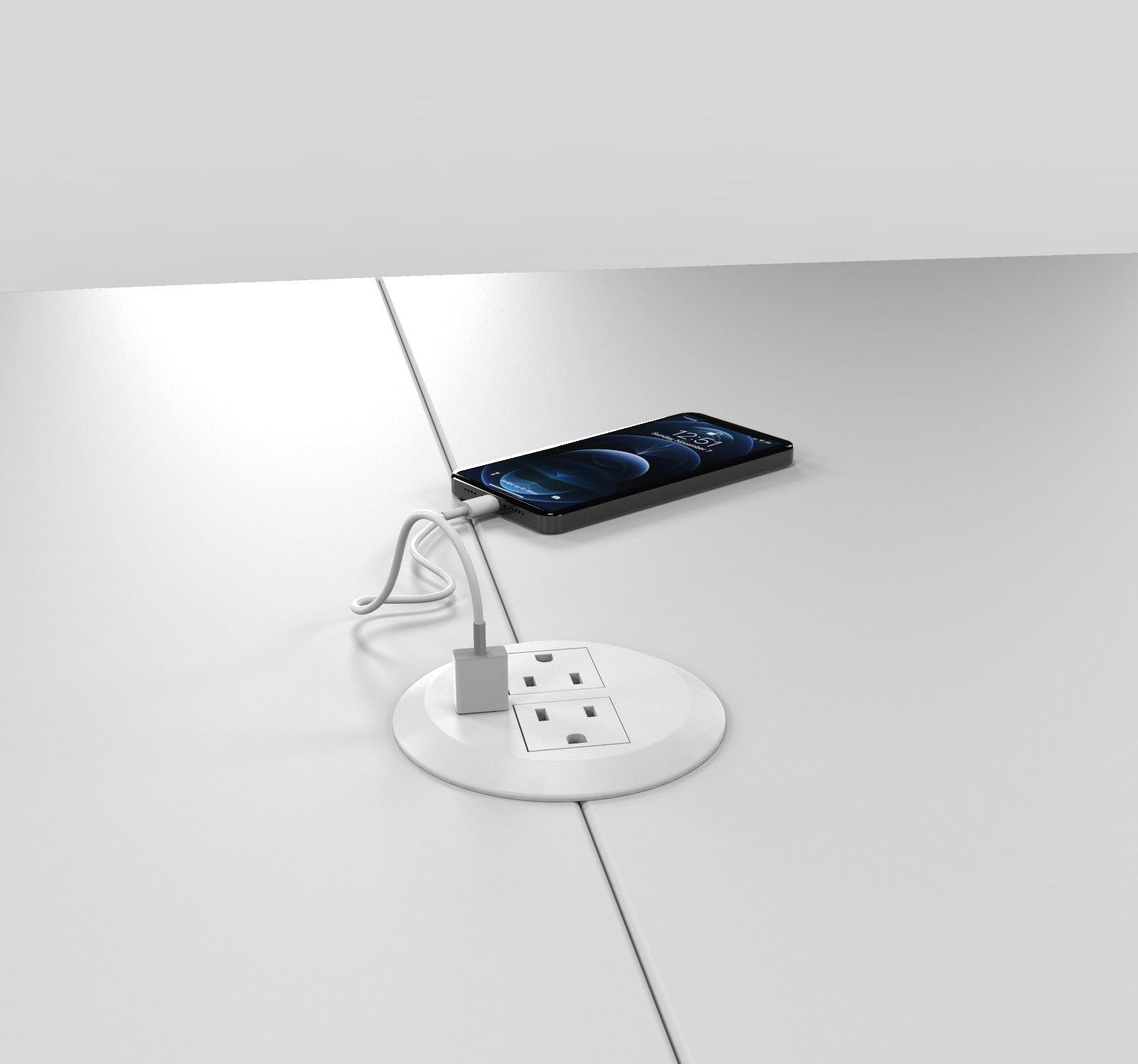 Modern Boat-Shaped Conference Table  Power Kit