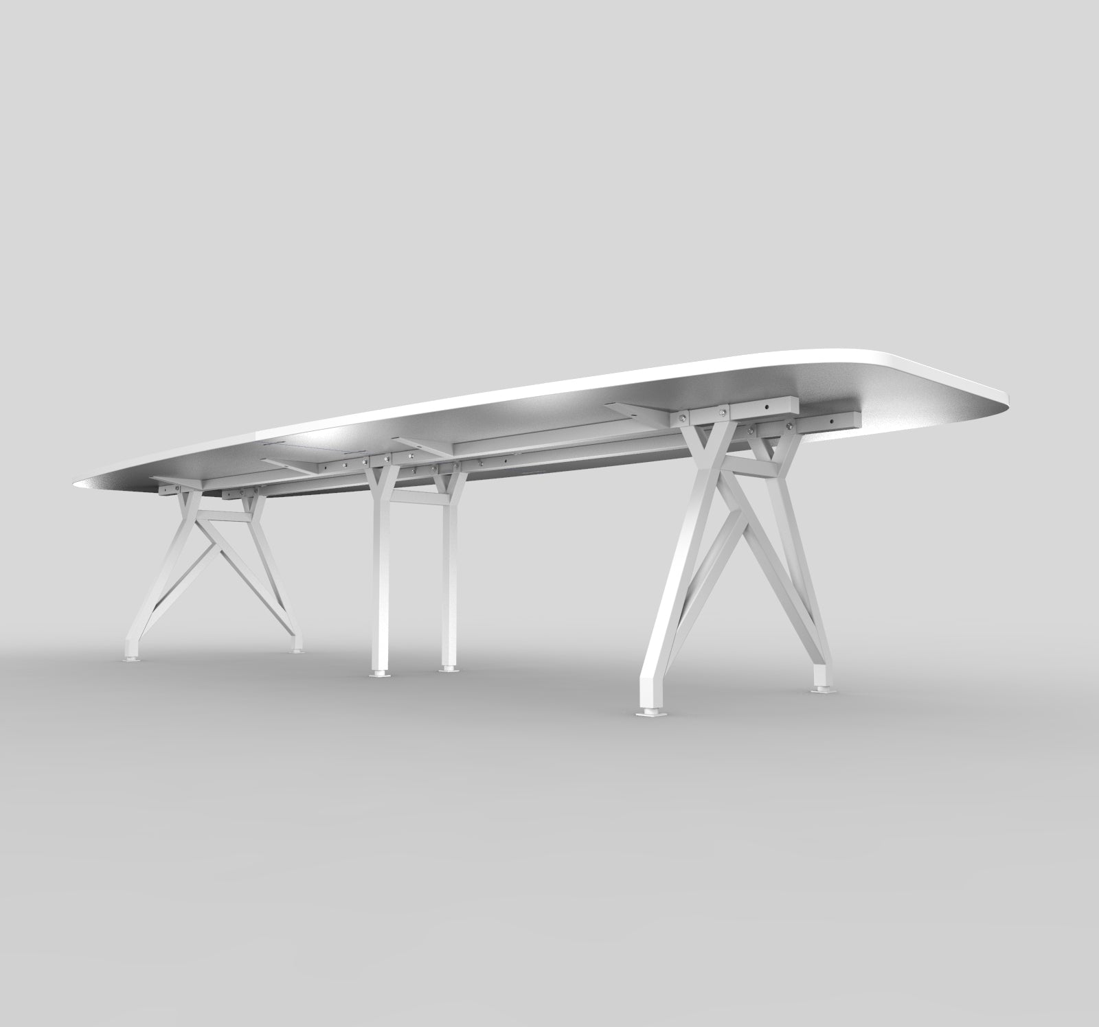 Modern Boat-Shaped Conference Table 12 Feet White Under