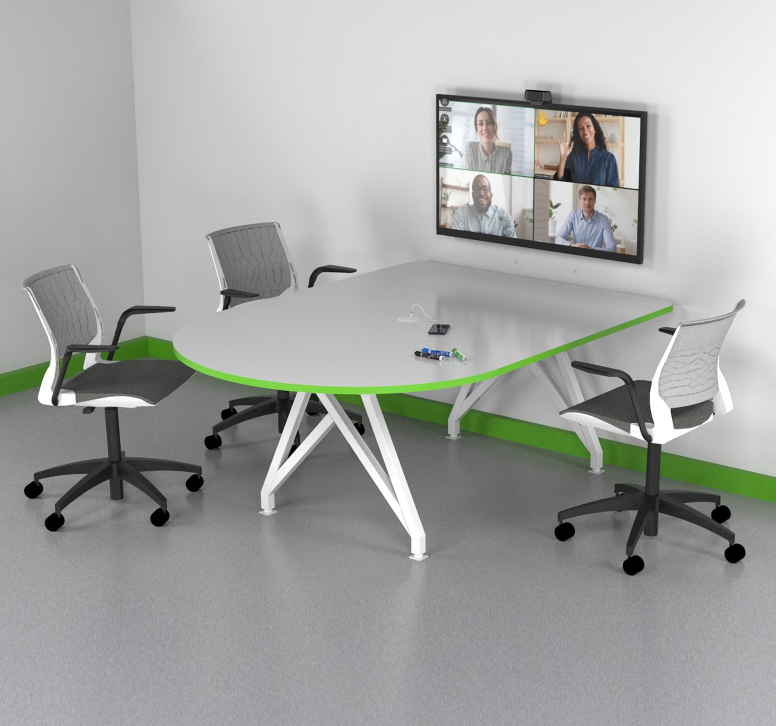 TeleMeet Moon-Shape Conference Table Green Edge