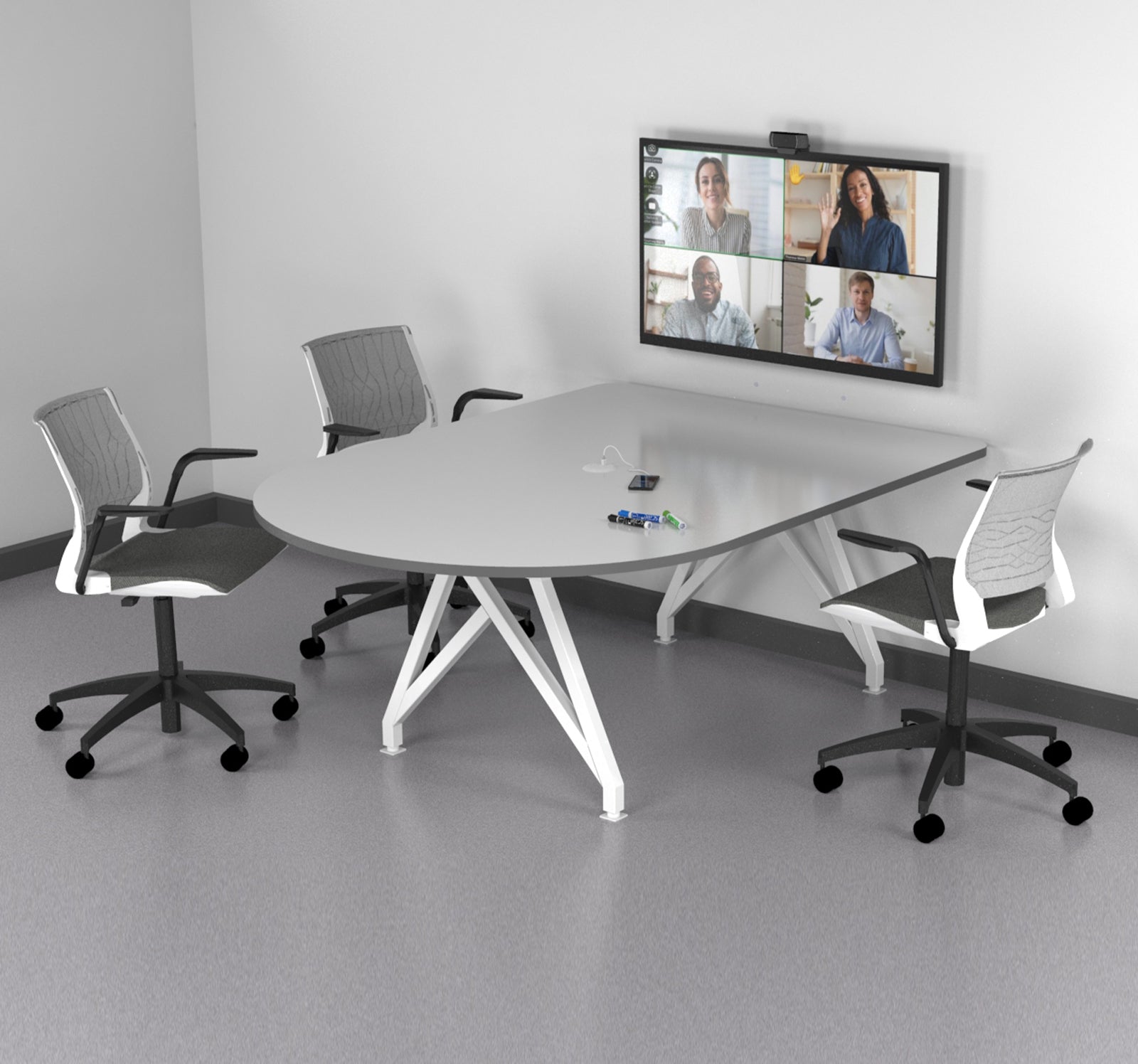 TeleMeet Moon-Shape Conference Table Grey Edge