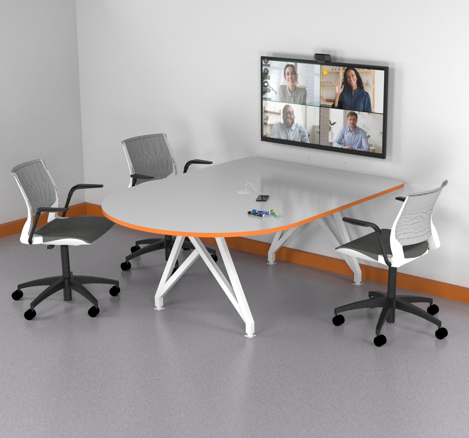 TeleMeet Moon-Shape Conference Table Orange Edge