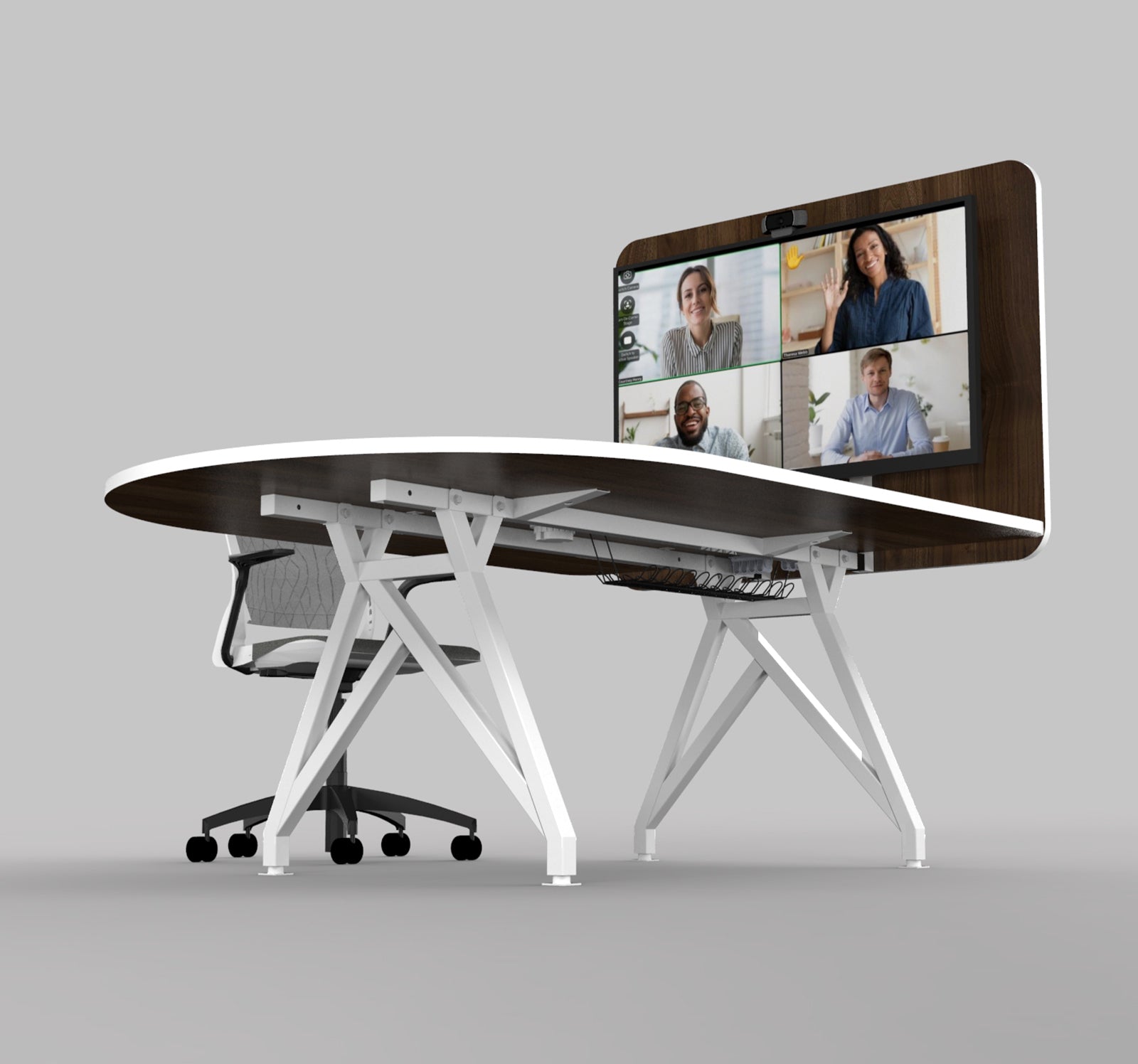 TeleMeet Moon-Shape Conference Table with Media Panel Under