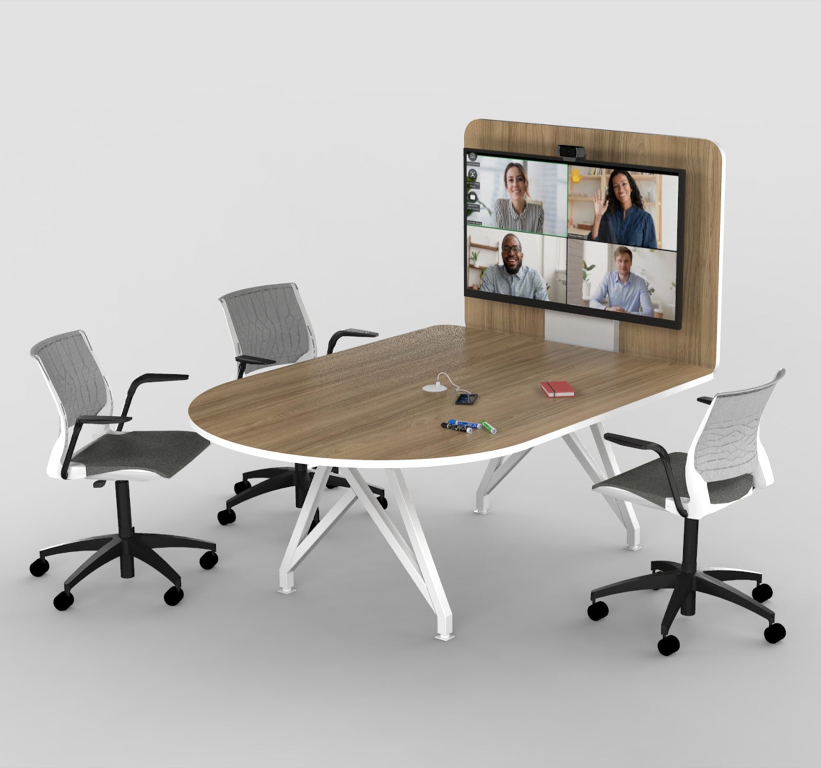 TeleMeet Moon-Shape Conference Table with Media Panel