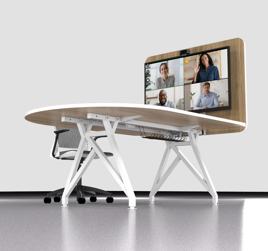 TeleMeet Moon-Shape Conference Table with Media Panel Under