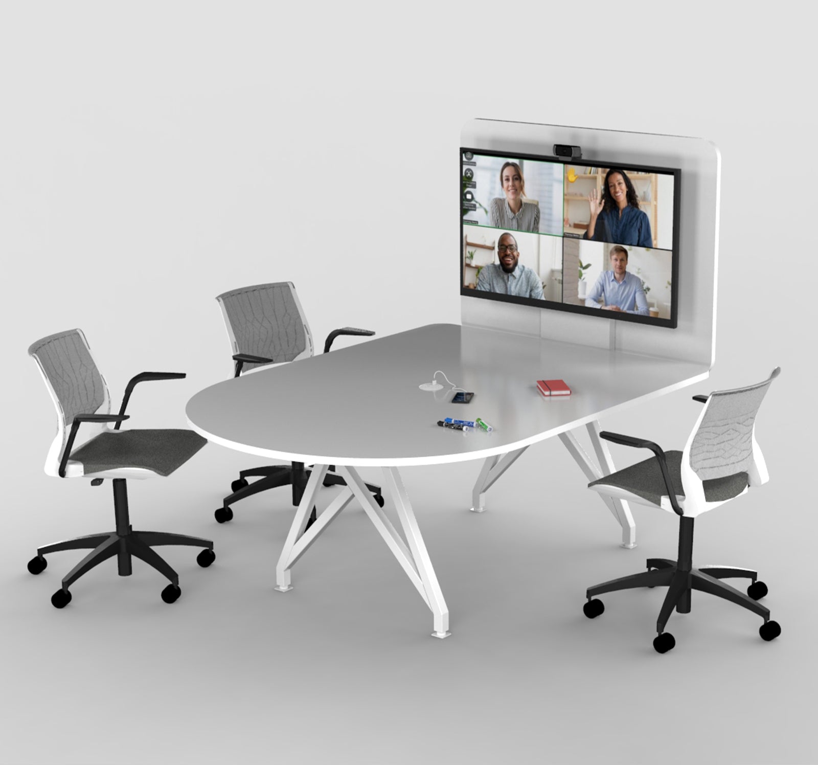 TeleMeet Moon-Shape Conference Table with Media Panel Grey