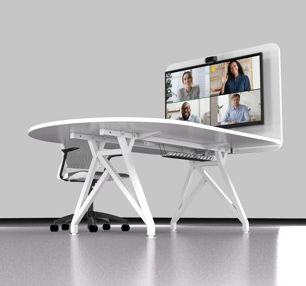 TeleMeet Moon-Shape Conference Table with Media Panel Grey Under