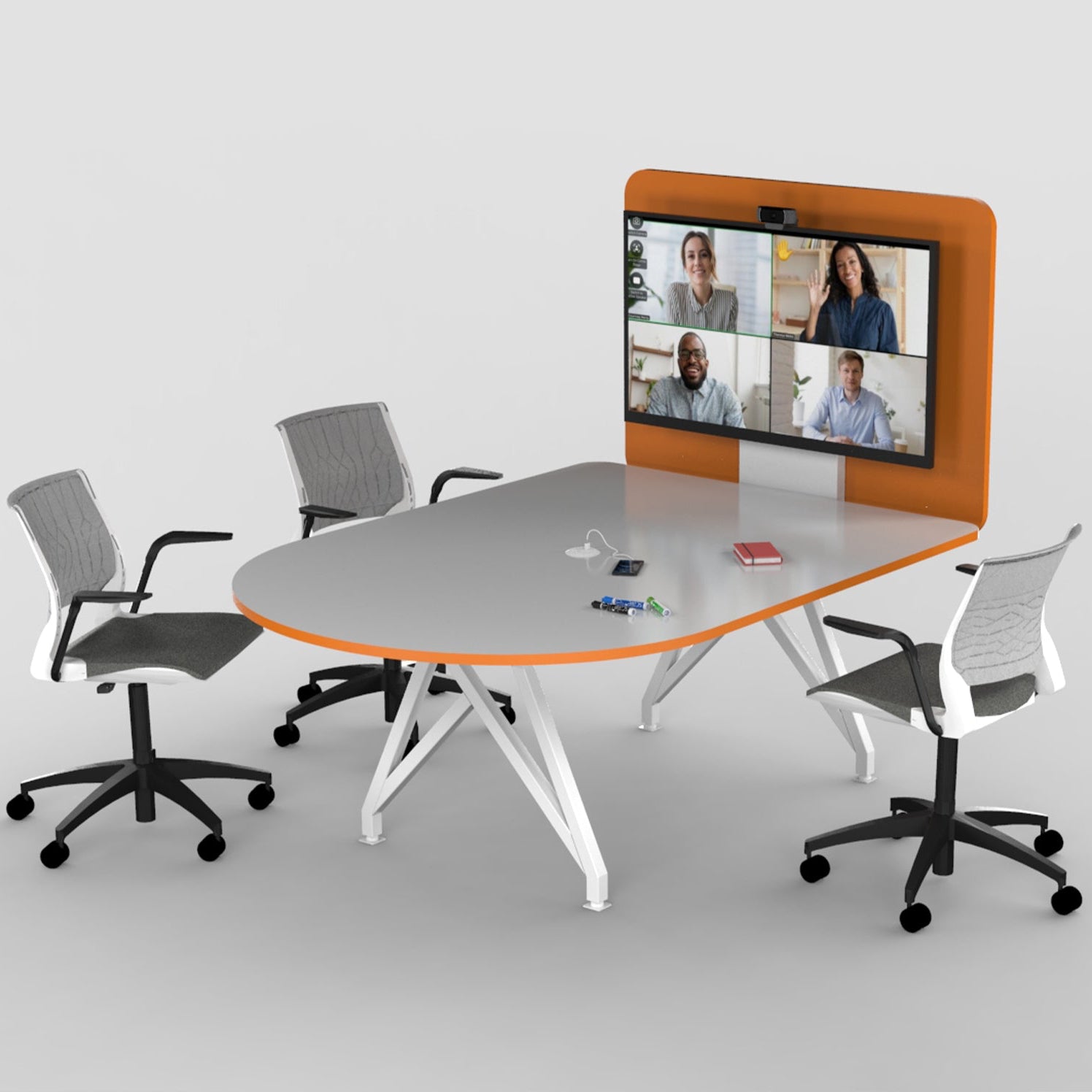 TeleMeet Moon-Shape Conference Table with Media Panel Orange