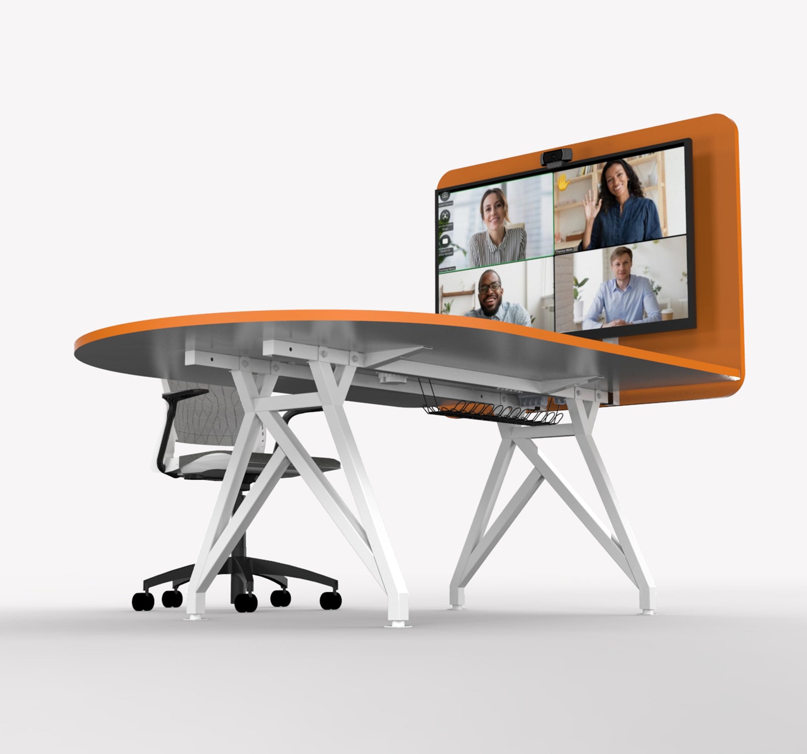 TeleMeet Moon-Shape Conference Table with Media Panel Orange