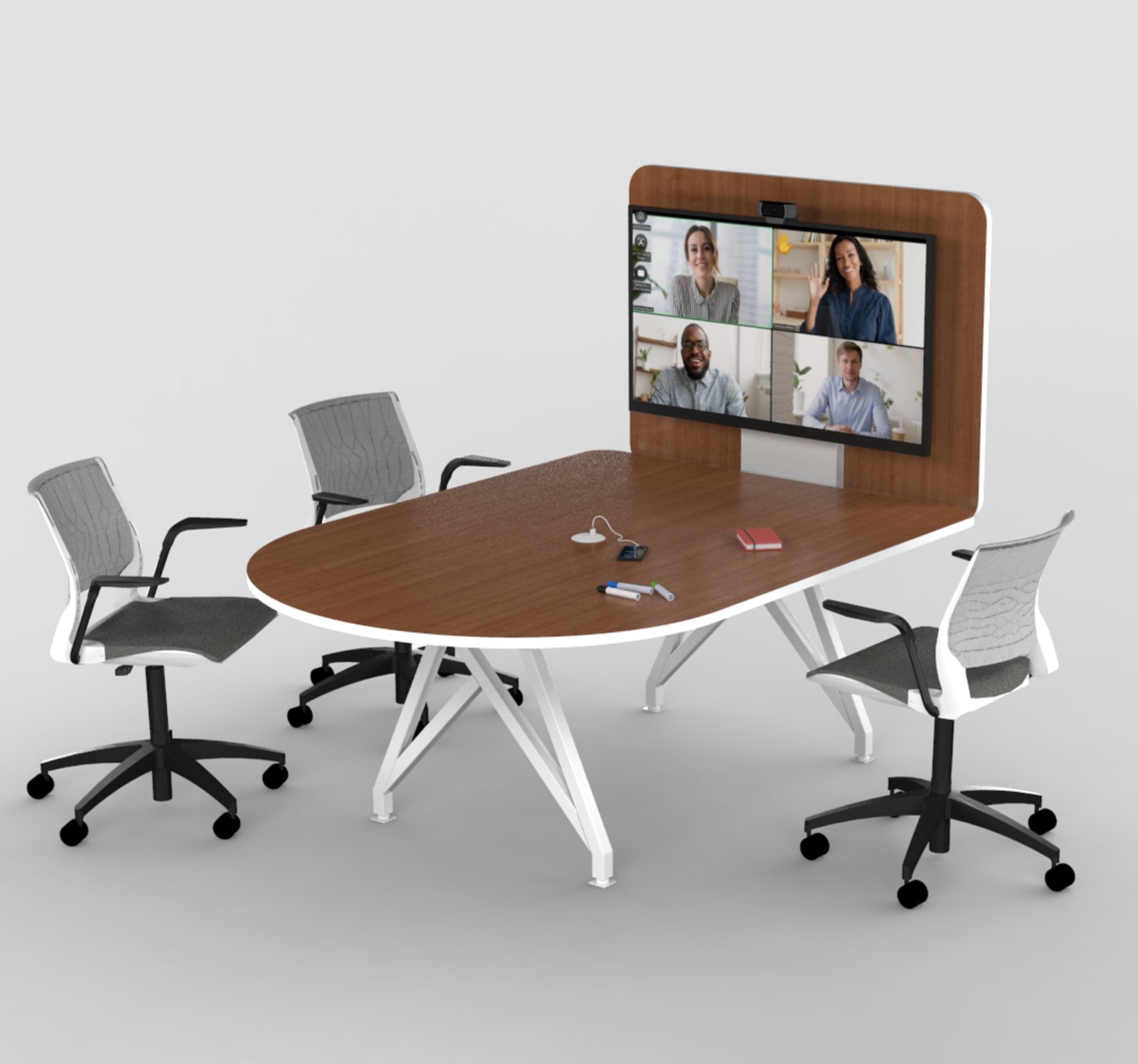 TeleMeet Moon-Shape Conference Table with Media Panel