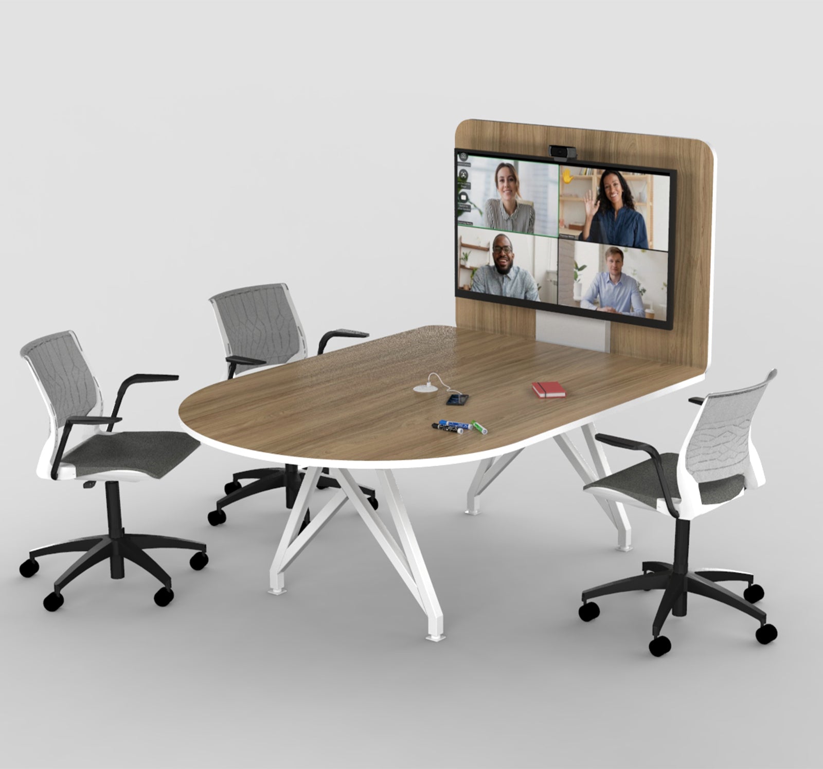TeleMeet Moon-Shape Conference Table with Media Panel