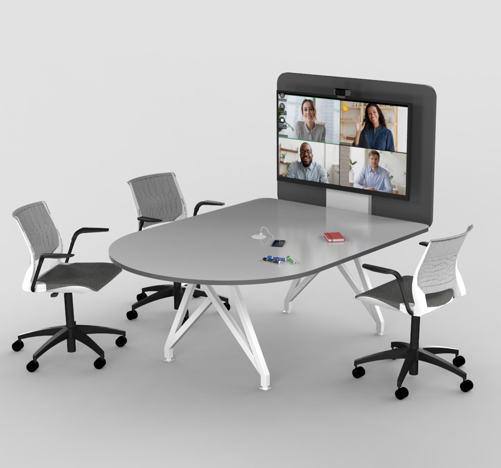 TeleMeet Moon-Shape Conference Table with Media Panel Grey