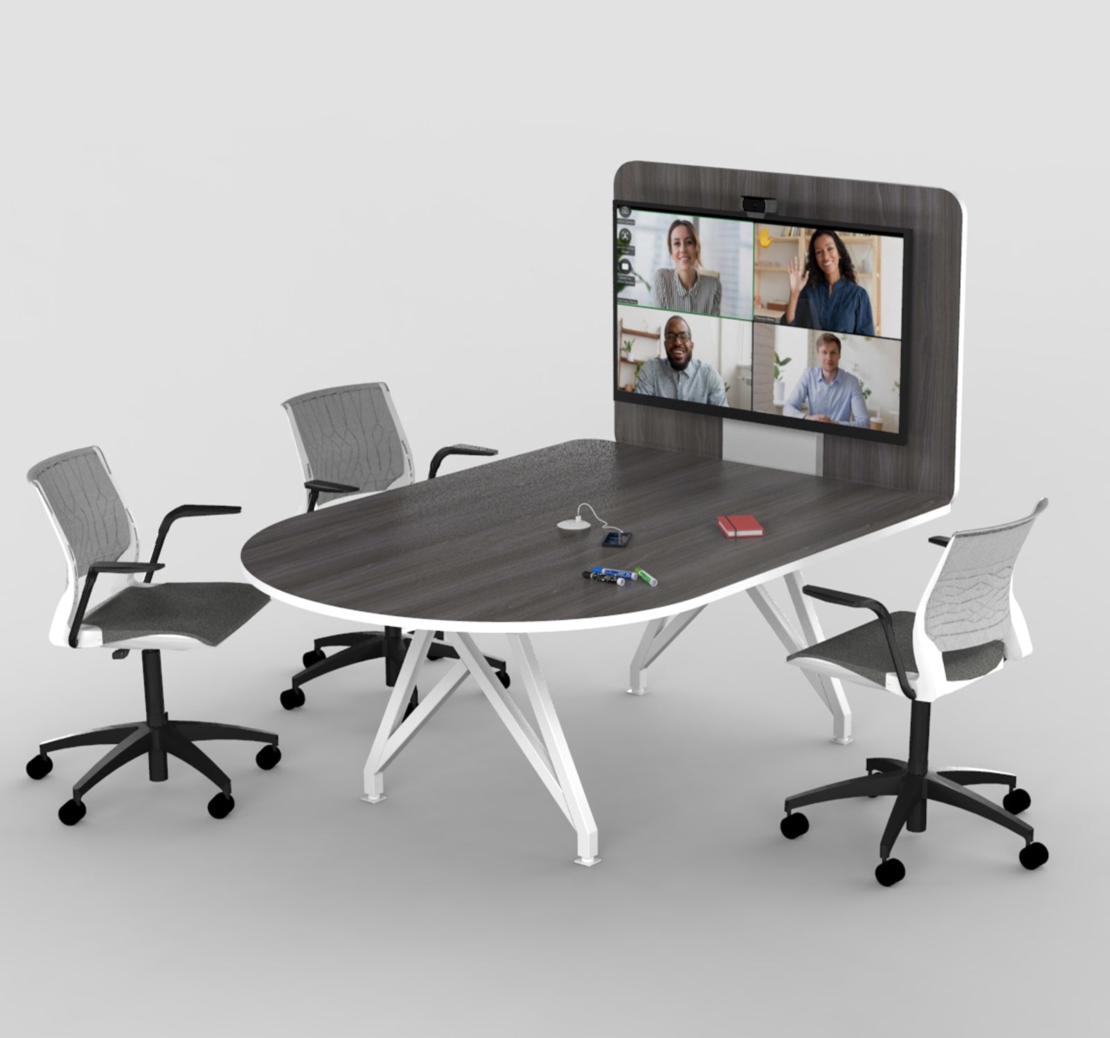 TeleMeet Moon-Shape Conference Table with Media Panel